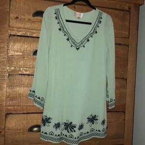 Mint bell sleeve boho tunic dress